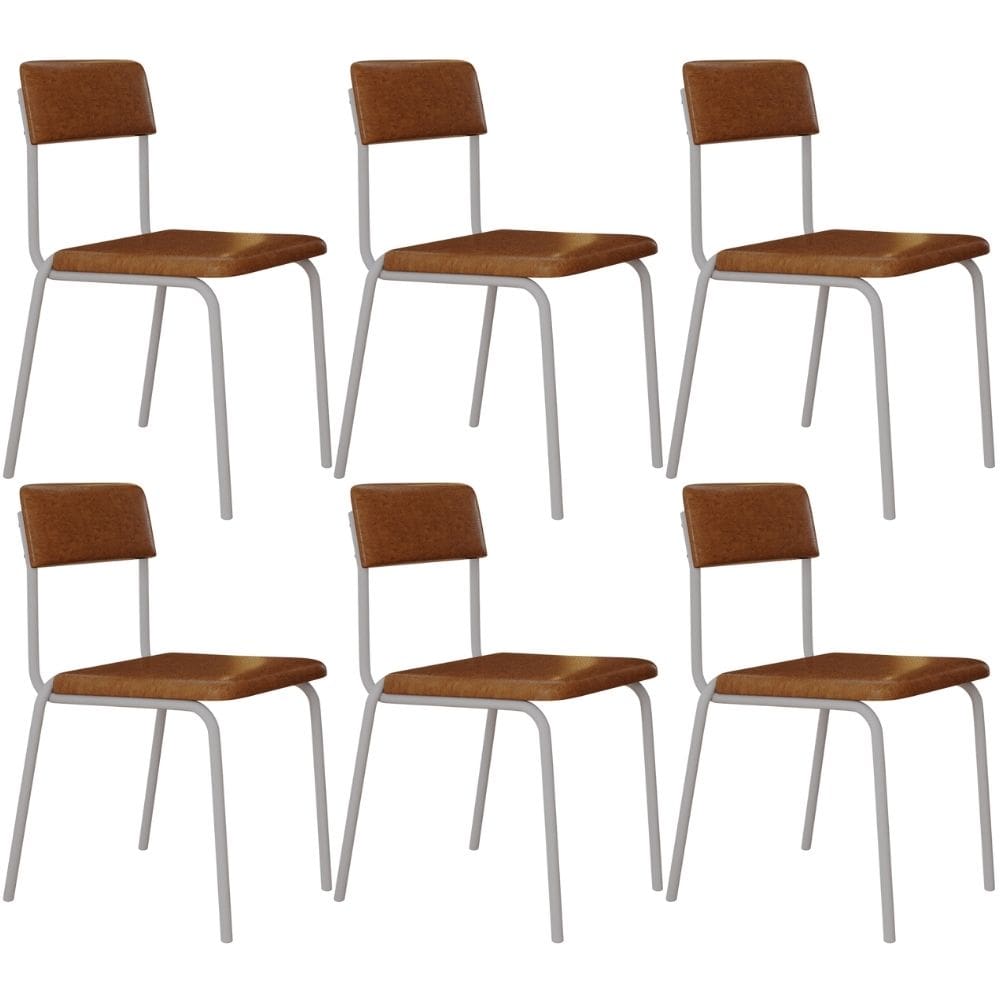 Kit 06 Cadeiras Estofada Para Sala de Jantar Sense Branco C01 Courino Caramelo - Lyam Decor