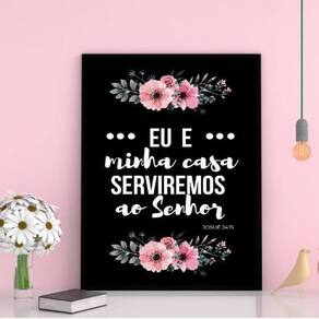 Quadro Decorativo Serviremos Ao Senhor 24X18 Com Vidro Preta