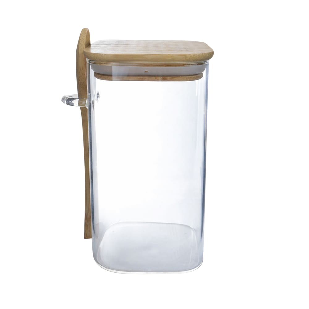 Pote Hermético De Vidro Com Tampa E Colher De Bambu 700ml