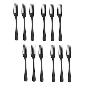 Garfo de Mesa Preto Talher Metal Inox Jogo 12un