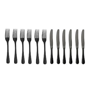 Talheres de Mesa Garfo Faca Titanium Preto Metal 24un