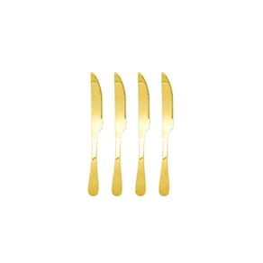 Faca de Mesa Dourado Serrilhada Churrasco Aço Inox 4un