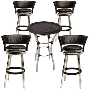 4 Banquetas Giratórias e Mesa Bistrô em Alumínio para Cozinha, Edícula, Piscina