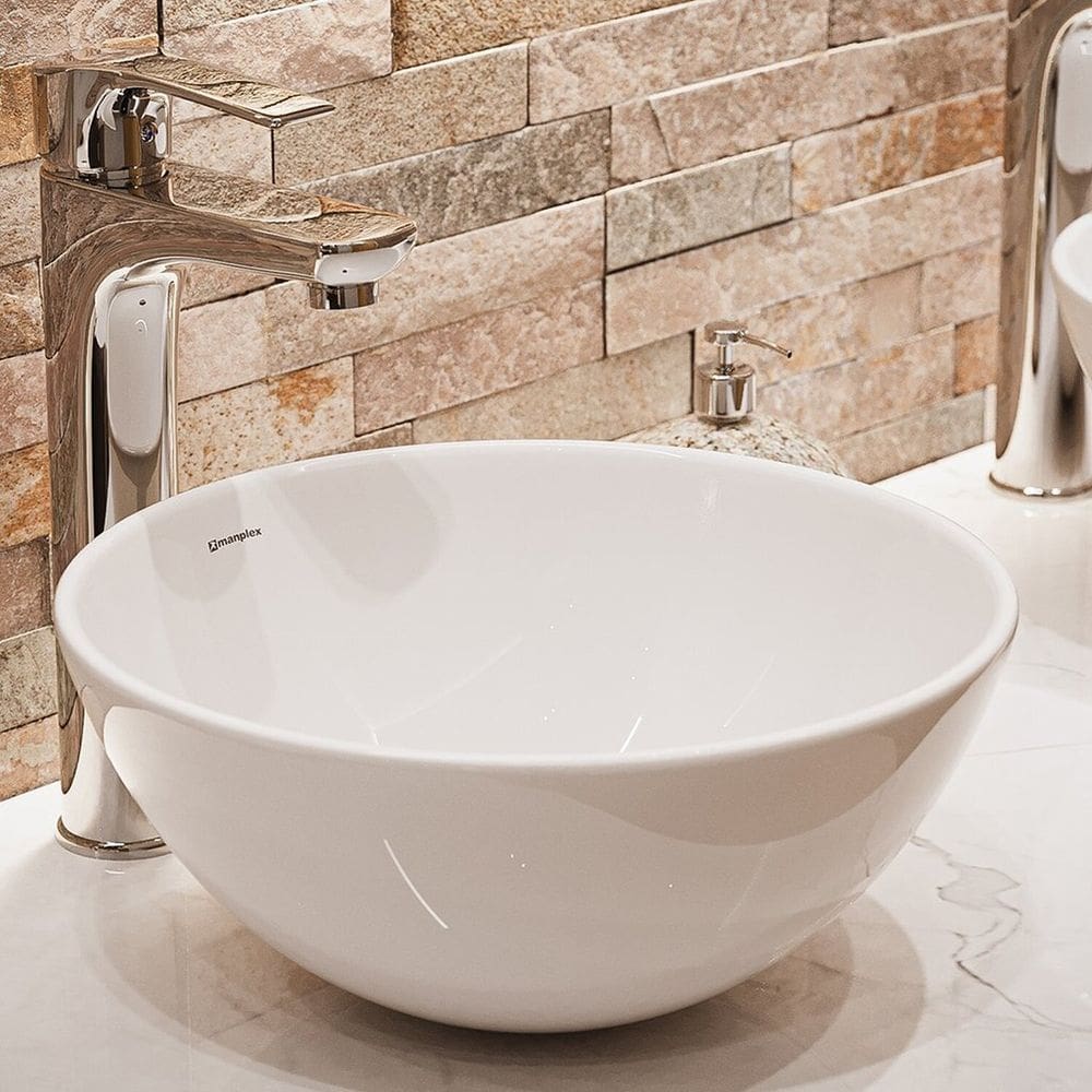 Cuba de Apoio para Banheiro/lavabo Cerâmica Redonda 32 Cm Branco Brilho