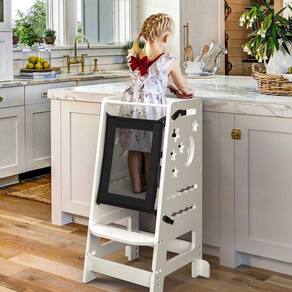 Banqueta infantil de bambu para cozinha TOETOL Kids 3 Heights