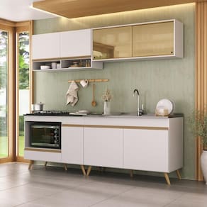 Armário de Cozinha Modulada Compacta 225cm com Balcão para Cooktop Veneza Multimóveis MP2265