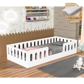 Cama Infantil Montessoriana Criança Helo Solteiro com Colchão - Branca