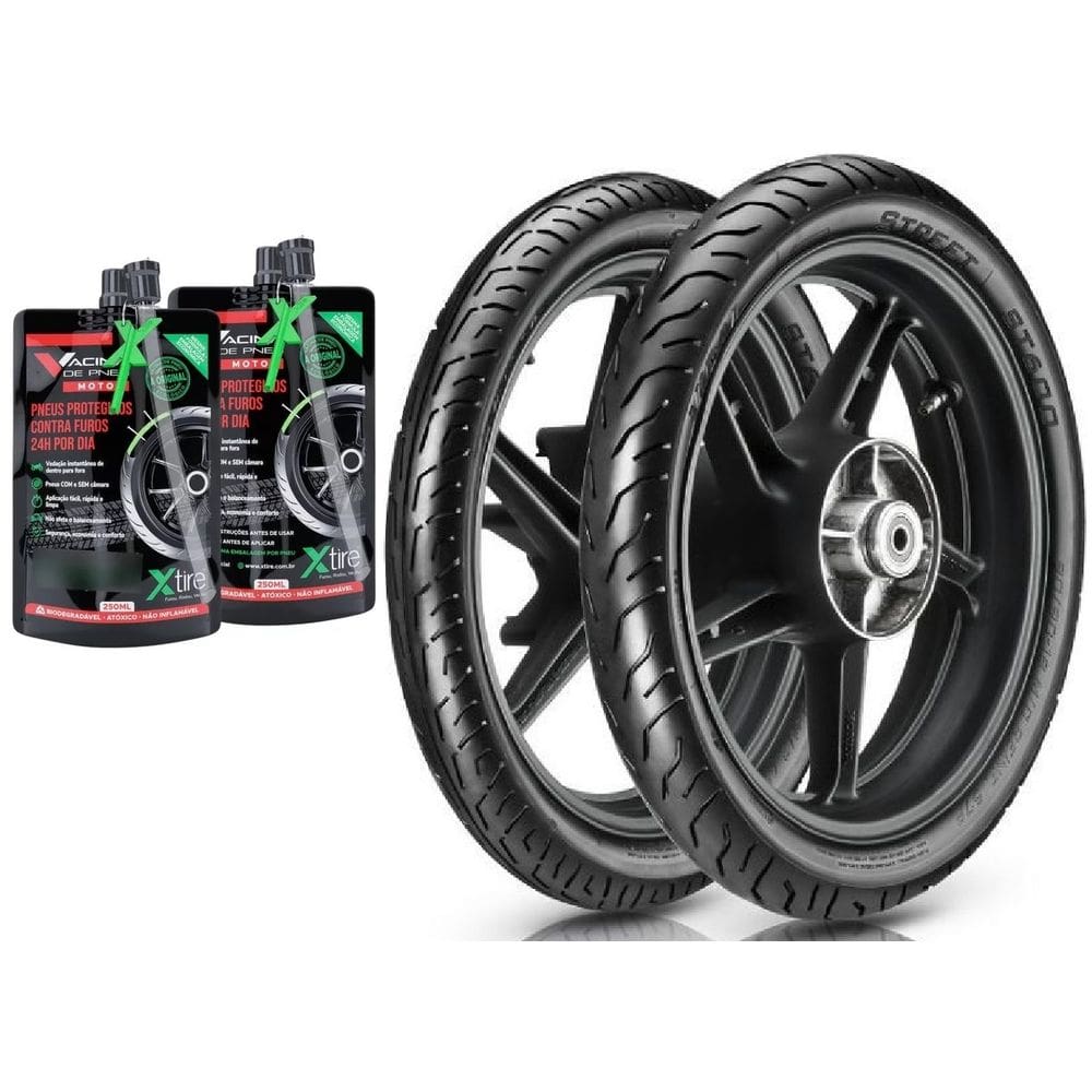 Par de Pneu Vipal ST600 80/100-18 E 90/90-18 USO SEM CAMARA + REPARO TAPA FURO Titan 125 150 Titan Factor