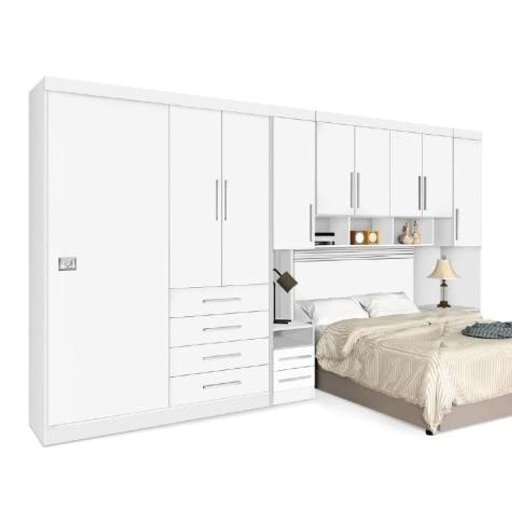 Guarda-roupas Modulado Georgia Ja Branco Para Cama Box 1,58m Queen Branco/rosa