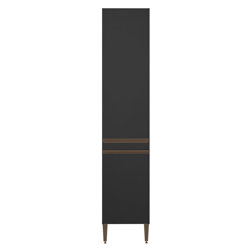 Armário Vertical 40cm Cozinha 2 Portas com Puxador Bronze Preto