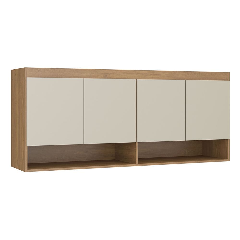Armário Modulado Aéreo para Quarto 4 Portas 2 Nichos Carvalho