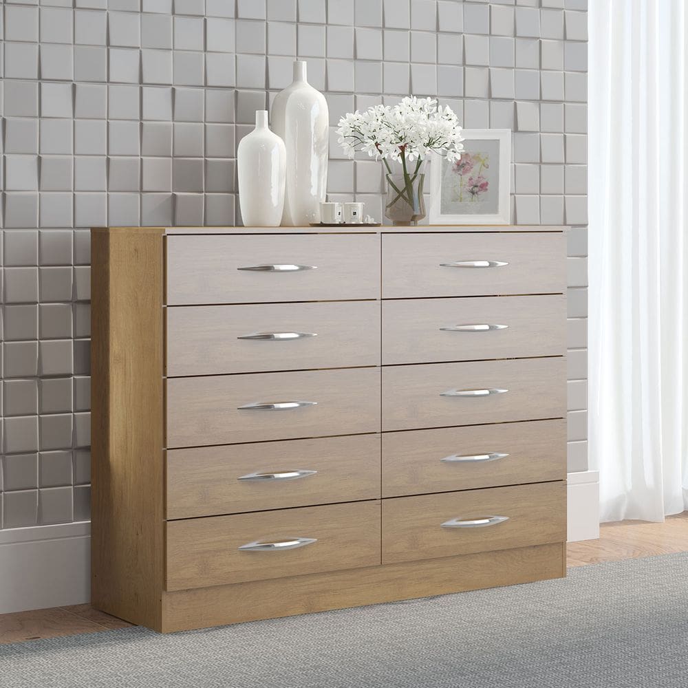 Cômoda Grande com 10 Gavetas para Quarto 117 cm Casal Carvalho