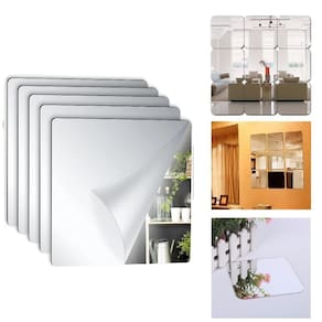 Kit 5 Espelho Adesivo Sala Jantar Acrilico Espelhado Flexivel Quadrado 15X15cm Decorativo Auto Colante 5 Unidades