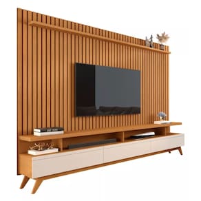 Conjunto Rack Com Painel Versátil Para Sala Tv Ripados
