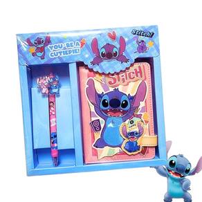 Kit Planner e Caneta Personagem Disney Stitch Com Fecho Magnético Folhas Decoradas | Infantil | Lembrancinha | Fofo |
