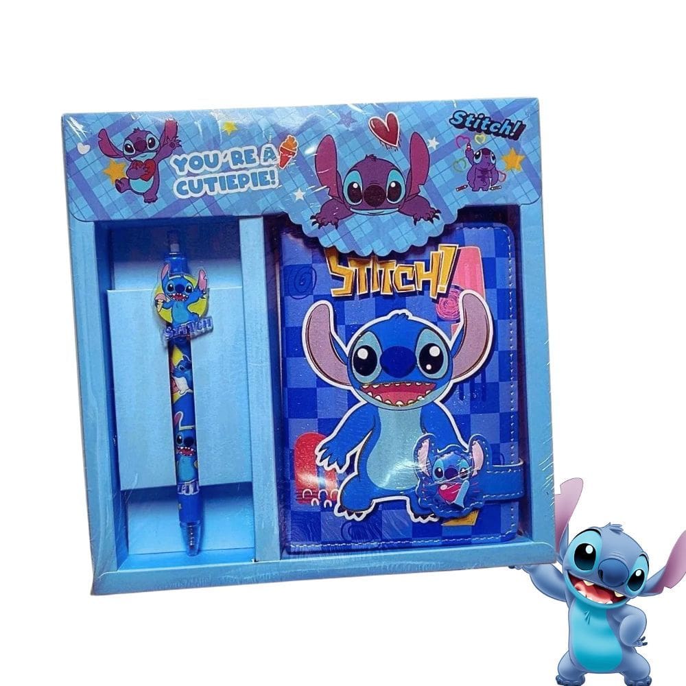 Kit Planner e Caneta Personagem Disney Stitch Com Fecho Magnético Folhas Decoradas | Infantil | Lembrancinha | Fofo |