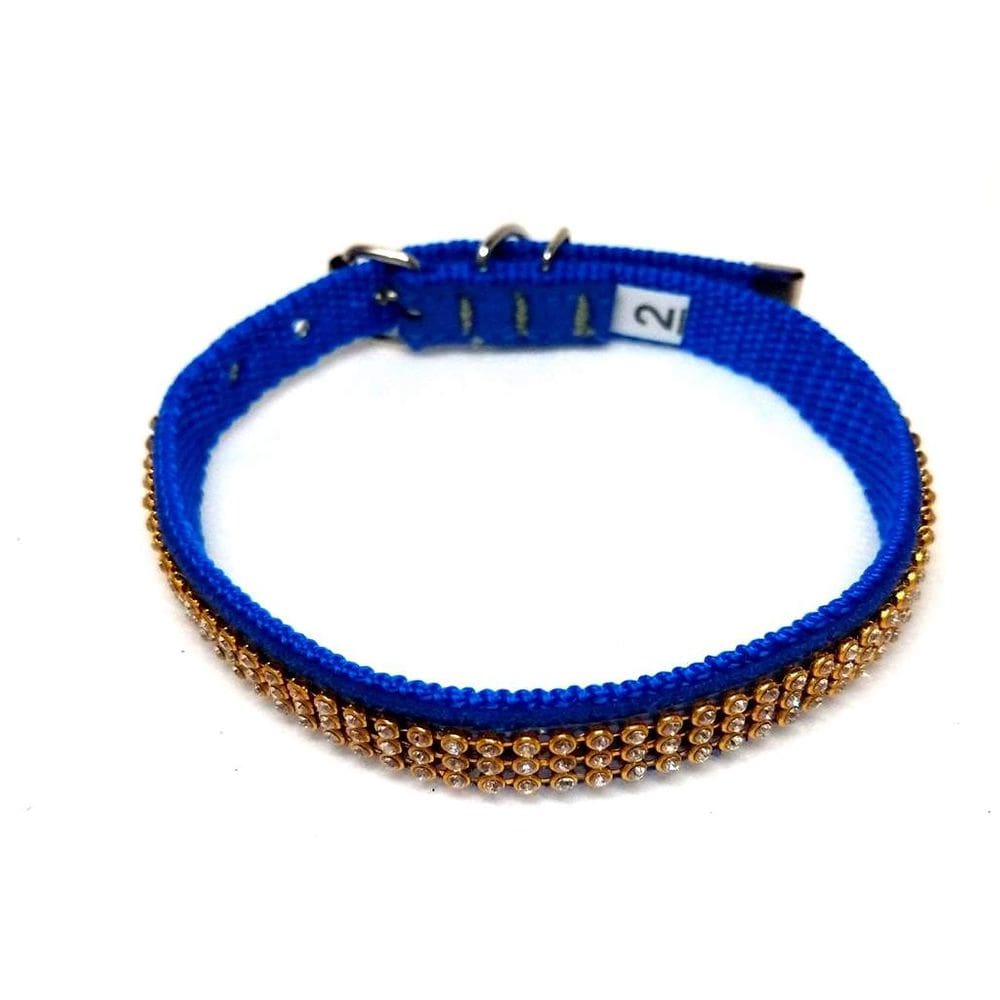 Coleira camurça com strass azul tamanho nº. 02