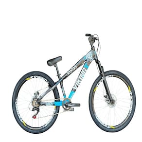 Bicicleta Vikingx Preto Azul Aro 26 Single 1x7 Freios a Disco Wheeling