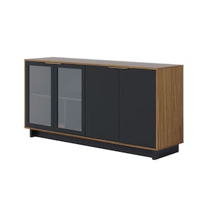 Balcão Aparador Buffet 4 Portas Naelly Noce Milano/Preto Fosco C04 - D`Rossi
