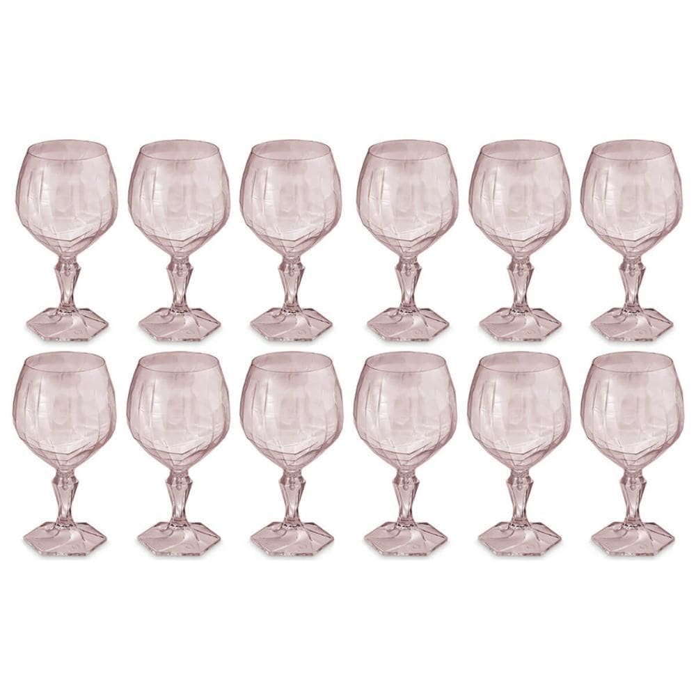 Jogo 12 Taças de Plástico para Água Suco Drinks Bebidas 350ml UZ Rosa Transparente