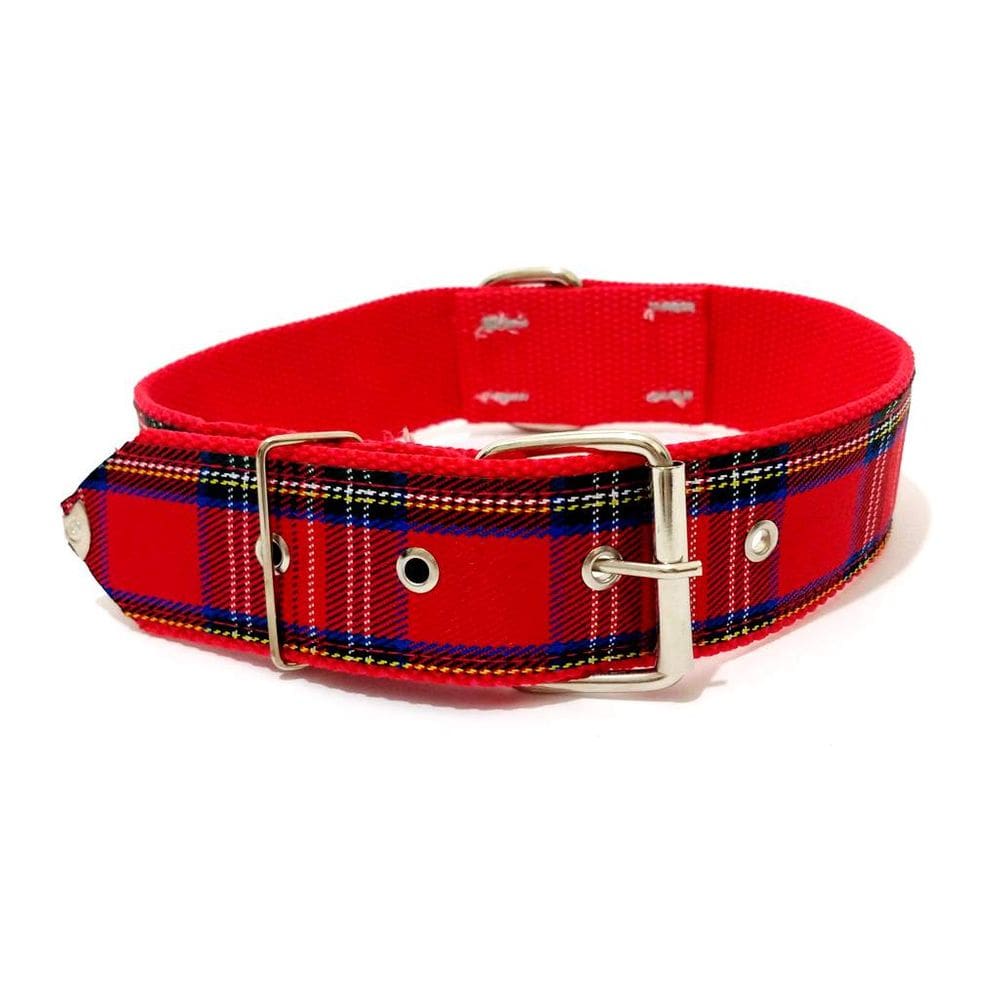 Coleira para cachorro xadrez nylon vermelha nº.6 40cm-54cm