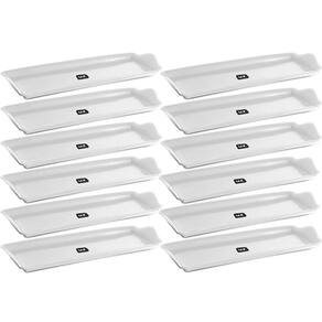Kit 12 Bandejas Plásticas 38x16cm Branco Uz Servir Refeitório Restaurante