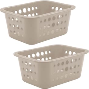 2 Cestas Organizadoras Pequenas 1,5L de Plástico Bege Ou Bancada Lavanderia Closet