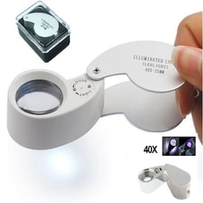 Lupa De Mao Iluminada Aumento 40X Com 2 Leds Inox Estetica Relojoeiro Ourives Mini Gota Joalheiro Profissional