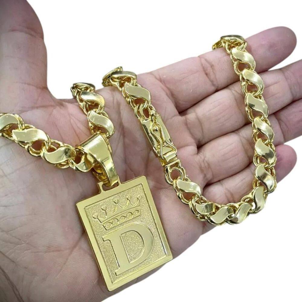 Cordão 8Mm Friso S + Pingente Letra - Banhado A Ouro