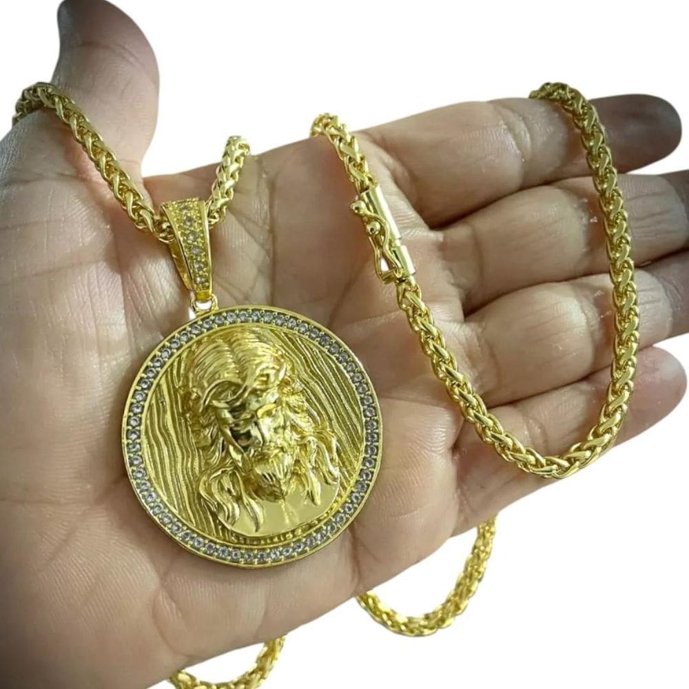 Cordão 5Mm Peruano + Pingente Jesus - Banhado A Ouro