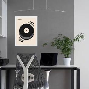 Quadro Bauhaus Cinza Preto Bege - Música 24X18Cm - Com Vidro