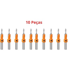Kit 10 Brocas Escareadoras 3Mm X 8Mm Haste Lisa