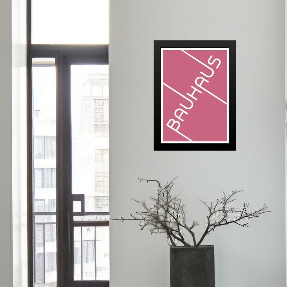 Quadro Bauhaus Pink Typographic Poster 24X18Cm - Com Vidro