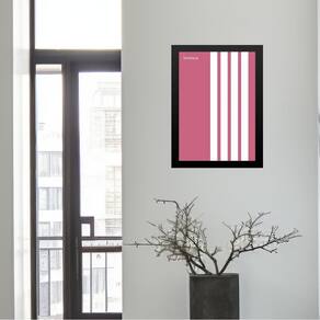 Quadro Minimalista Bauhaus Rosa Listras Brancas 45X34Cm