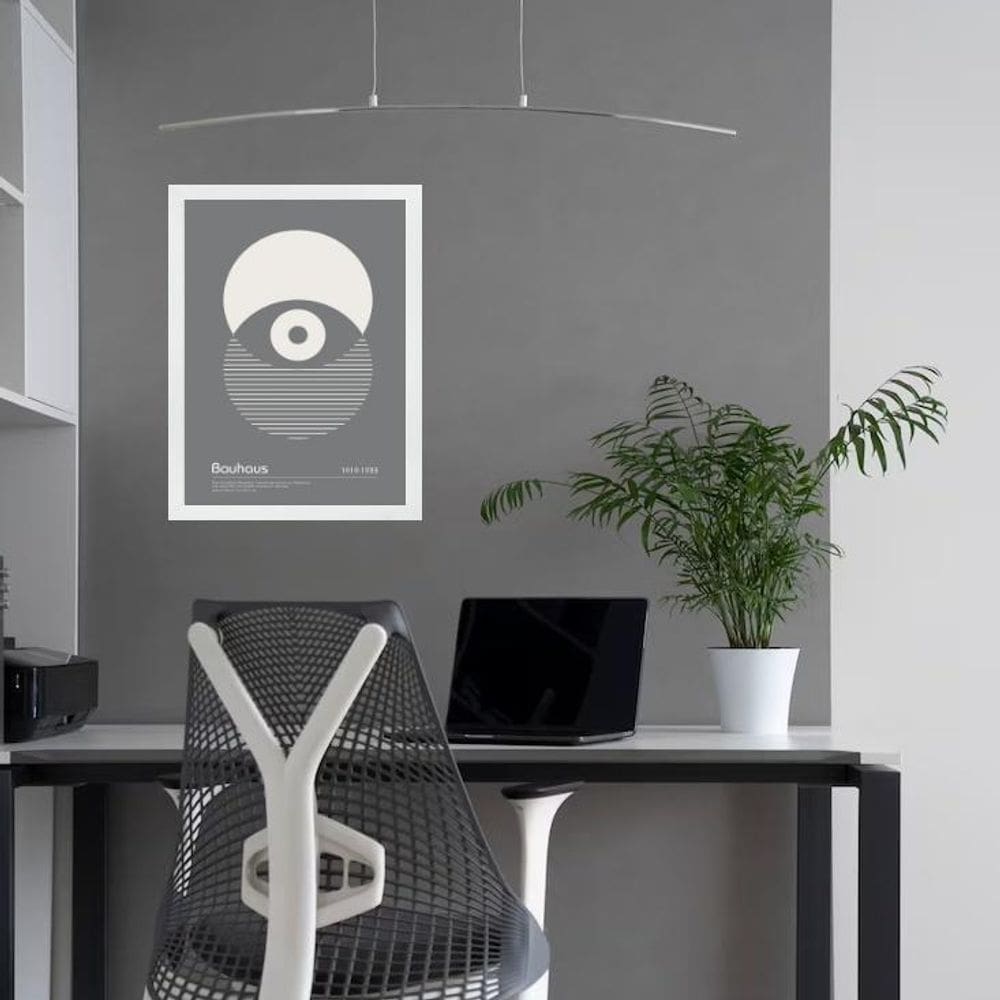 Quadro Bauhaus Cinza - Eclipse Eye 33X24Cm - Com Vidro