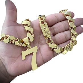 Cordão 13Mm Friso S + Pingente 7- Banhado A Ouro