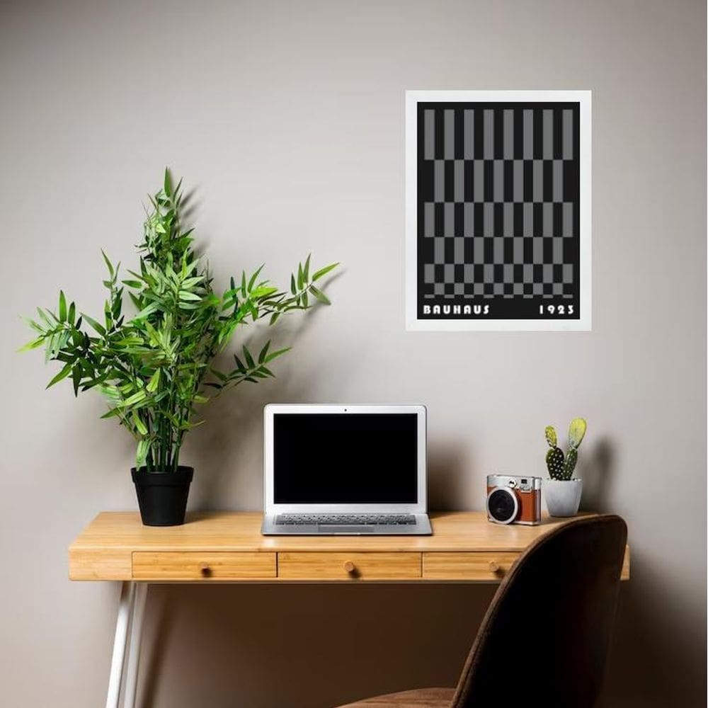 Quadro Bauhaus Cinza E Preto Rolled Rectangles 33X24Cm Vidro