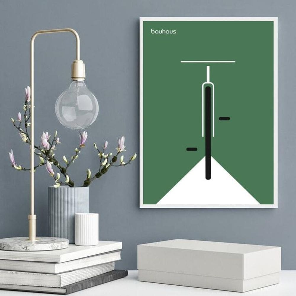 Quadro Poster Bauhaus - Bicicleta Verde 24X18Cm - Com Vidro