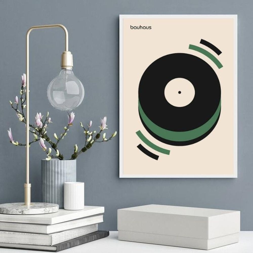 Quadro Bauhaus Green Poster Musical Happiness 24X18Cm Vidro