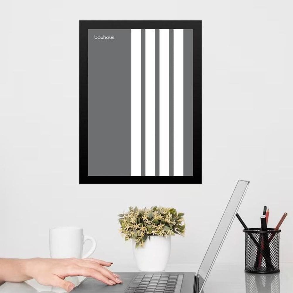 Quadro Bauhaus Cinza - Linhas Paralelas 45X34Cm - Com Vidro