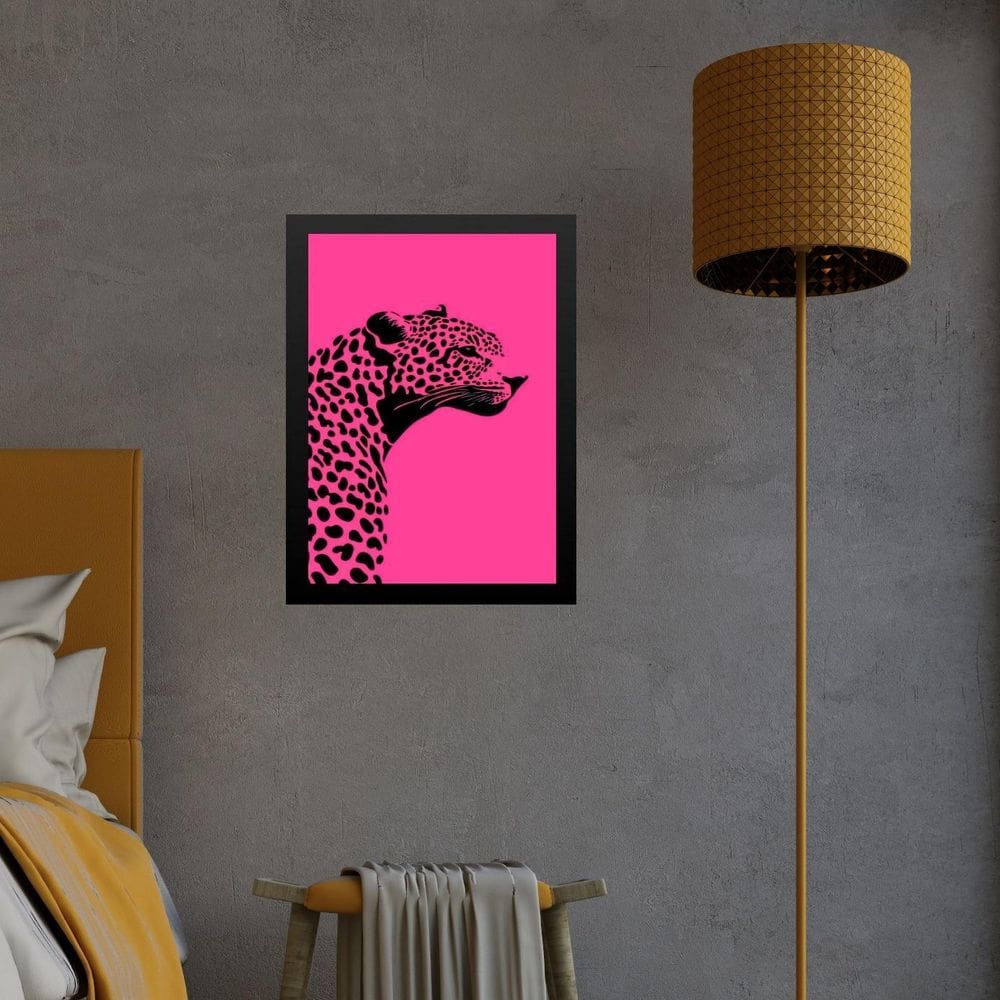 Quadro Decorativo Leopardo Rosa E Preto 45X34Cm