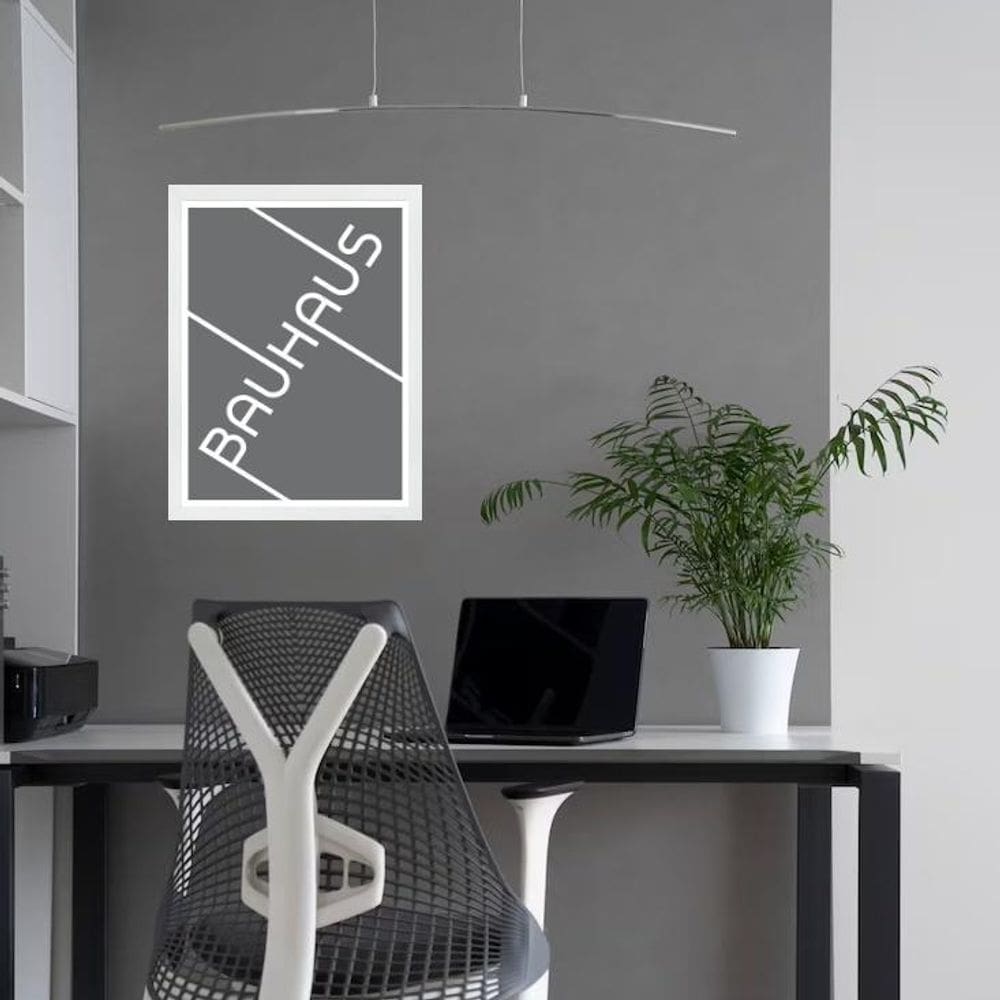Quadro Bauhaus Cinza E Branco - Tipografia 45X34Cm