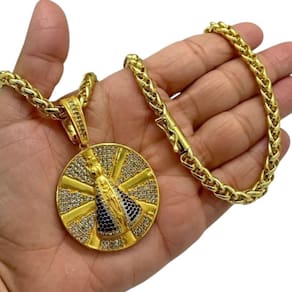 Cordão 8Mm Peruano + Pingente Nossa Senhora - Banhado A Ouro