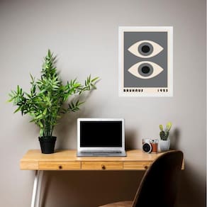 Quadro Decorativo Bauhaus Olhos Cinza 45X34Cm - Com Vidro