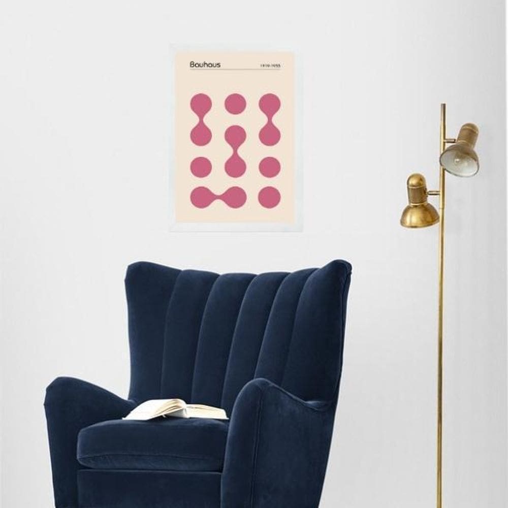 Quadro Bauhaus Pink Minimalist Graphic Poster 24X18Cm Vidro