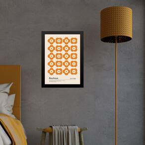 Quadro Bauhaus Laranja - Flores 33X24Cm - Com Vidro