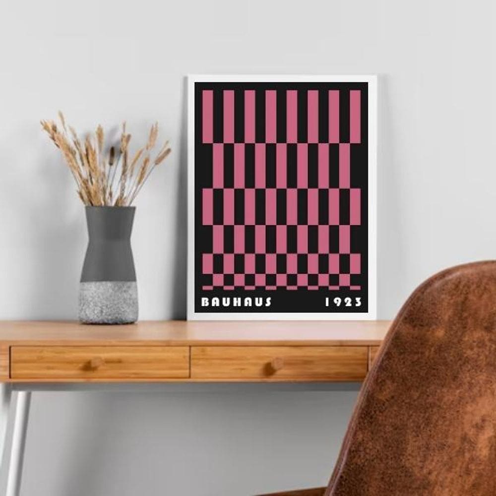 Quadro Bauhaus Pink Black- Rolled Rectangles 33X24Cm