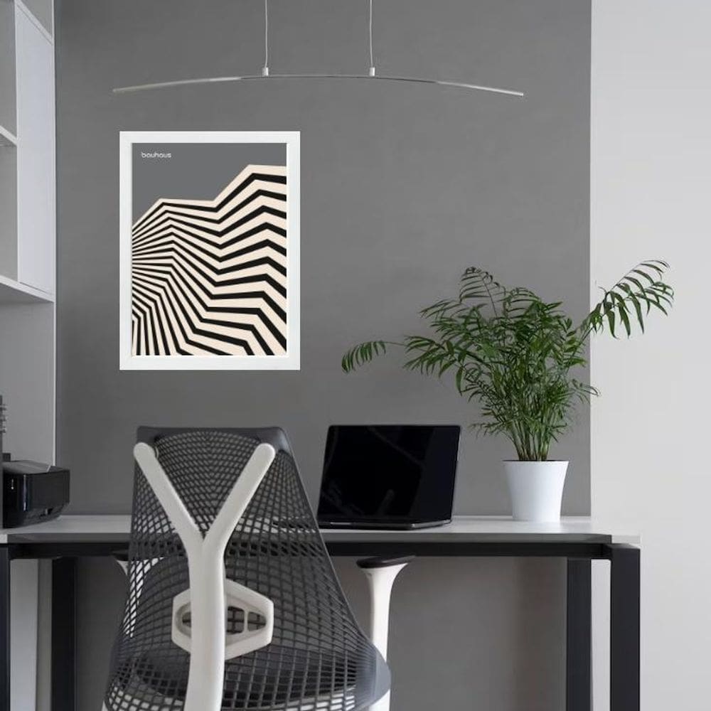 Quadro Bauhaus Cinza Preto - Angulos 45X34Cm