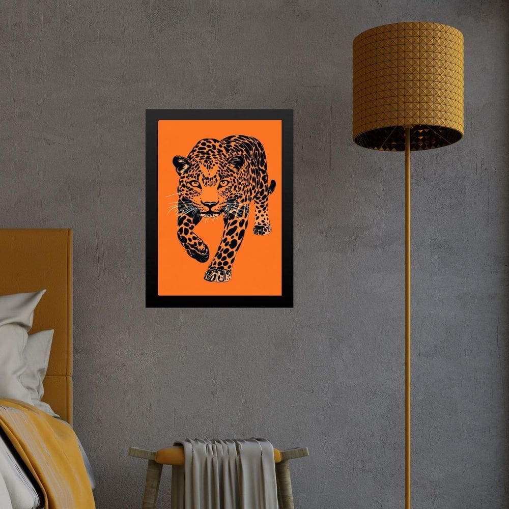 Quadro Decorativo Leopardo Laranja E Preto 45X34Cm - Vidro