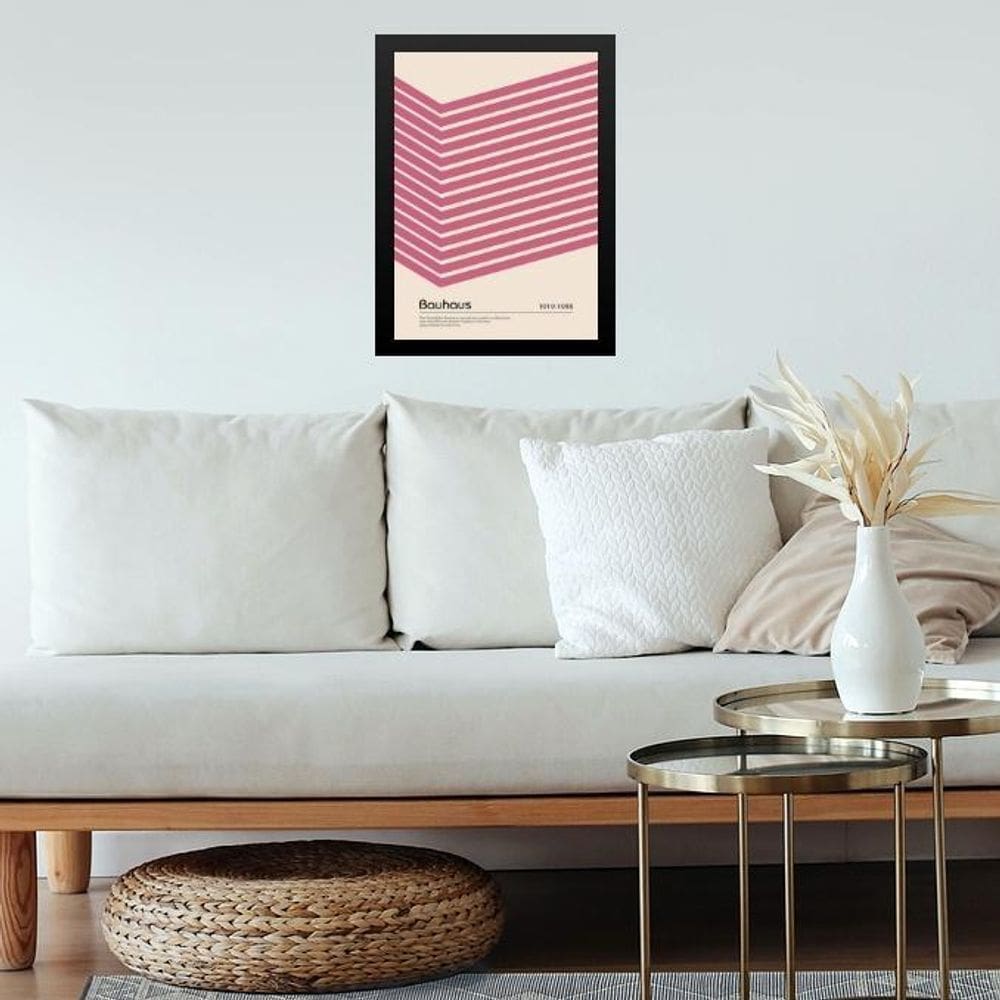 Quadro Bauhaus Pink Poster - Cube Angle 24X18Cm - Com Vidro